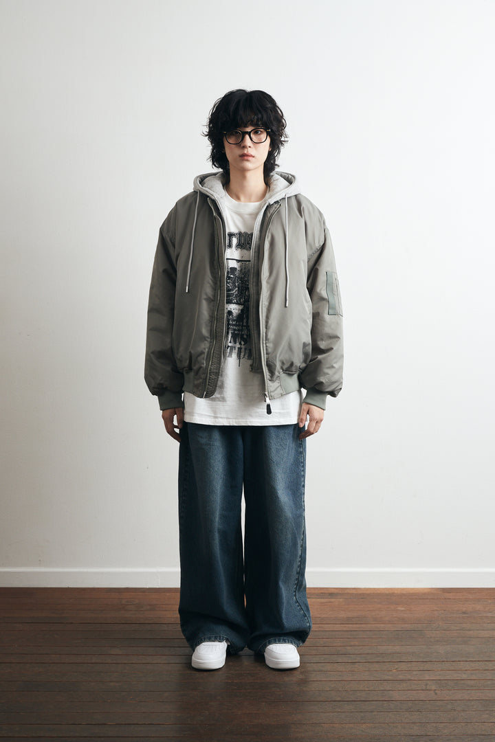 Layered padded hooded MA-1 jacket - Grayish Khaki