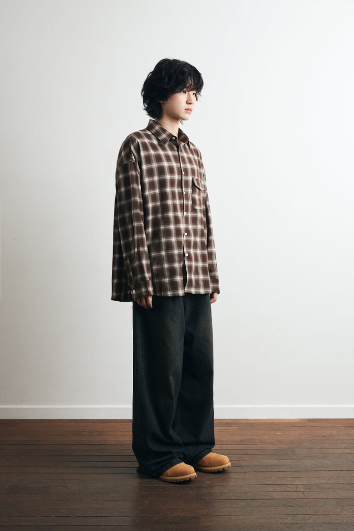 One Pocket City Ombre Check Shirt - Brown