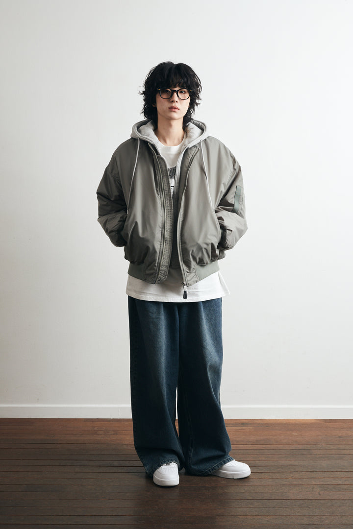 Layered padded hooded MA-1 jacket - Grayish Khaki