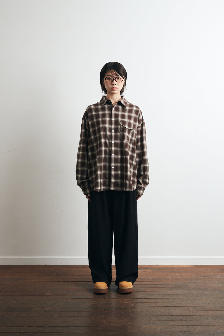 One Pocket City Ombre Check Shirt - Brown