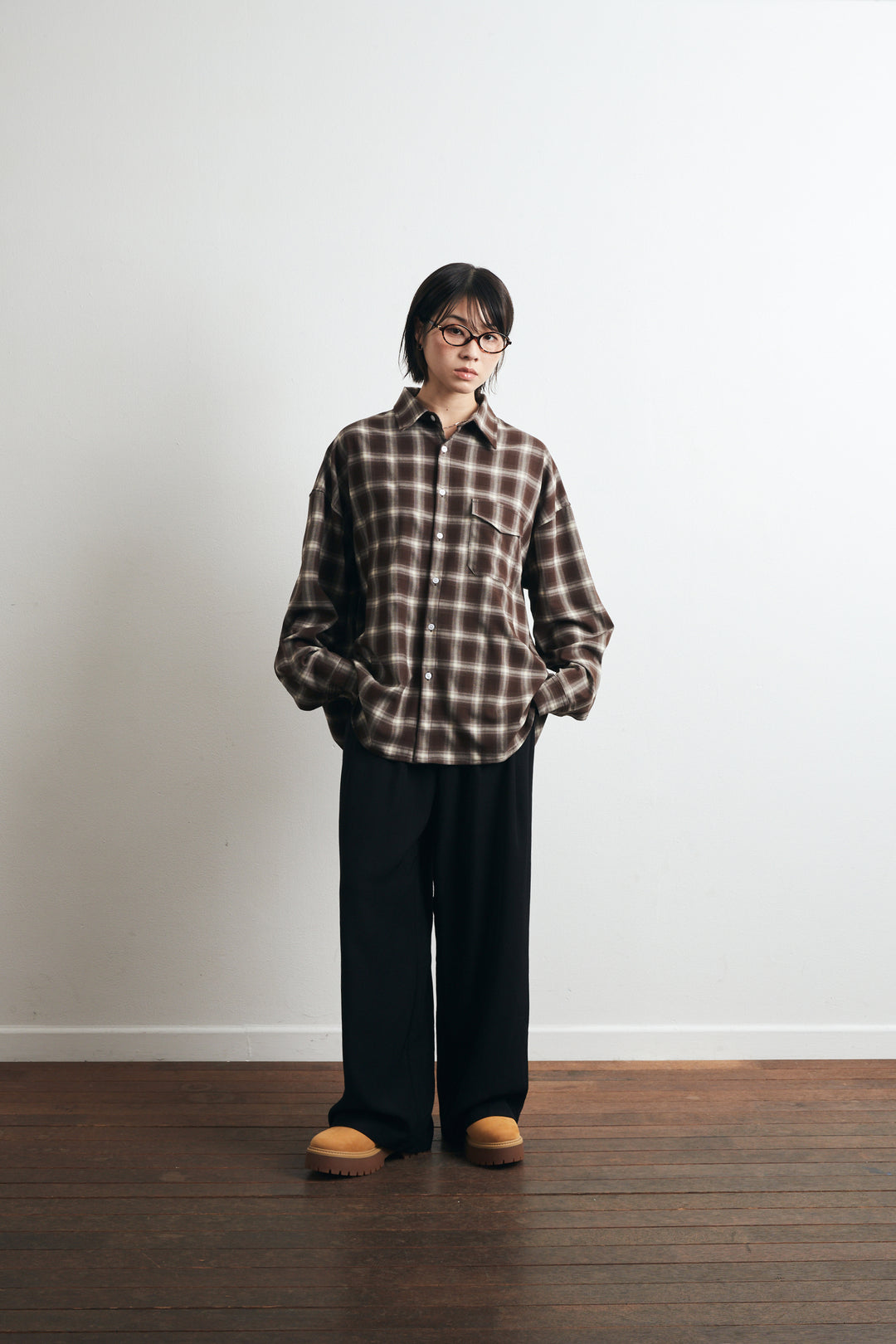 One Pocket City Ombre Check Shirt - Brown