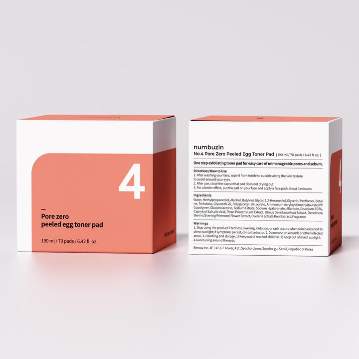numbuzin No.4 Pore Zero Peeled Egg Toner Pad 60 Pads, 6.42 fl. oz