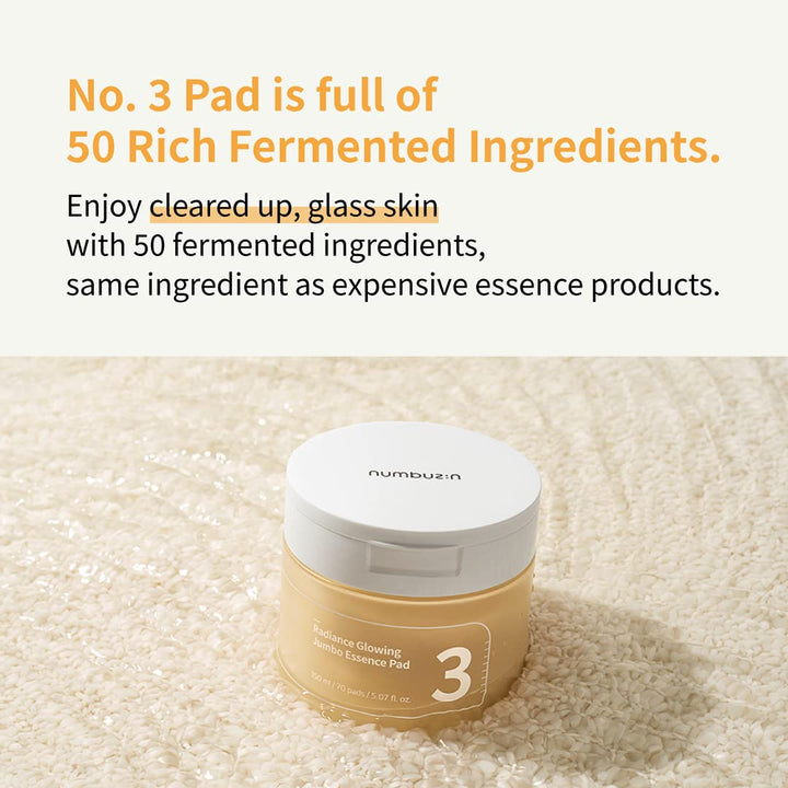 numbuzin No.3 Radiance Glowing Jumbo Essence Pad 70 pads / 5.07 Fl Oz