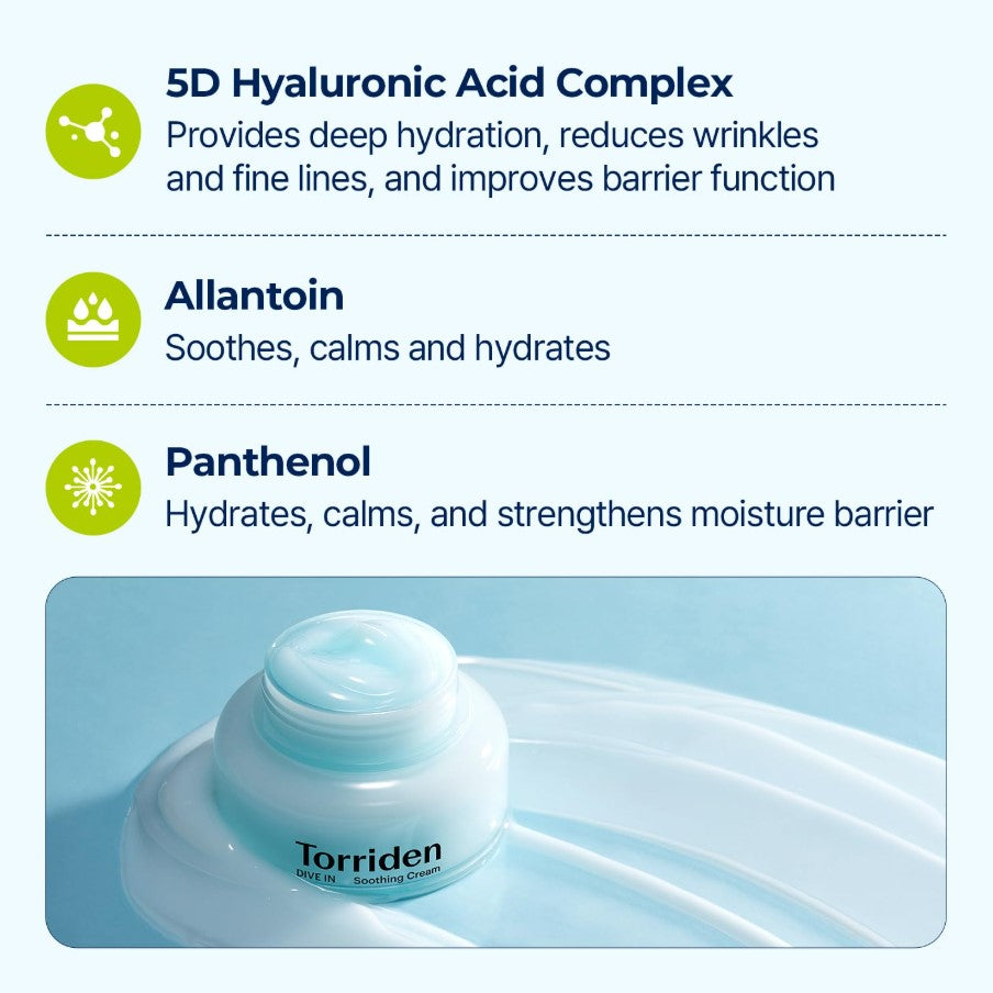 DIVE-IN Hyaluronic Acid Soothing Cream 100ml / 3.38 fl. oz. 2pk
