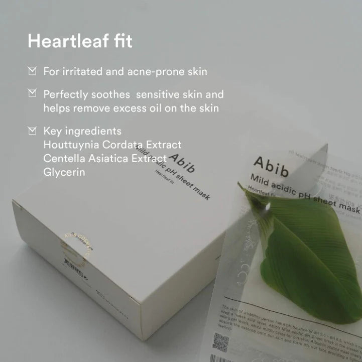 Abib Mild acidic pH sheet mask Heartleaf Fit 10 Sheets