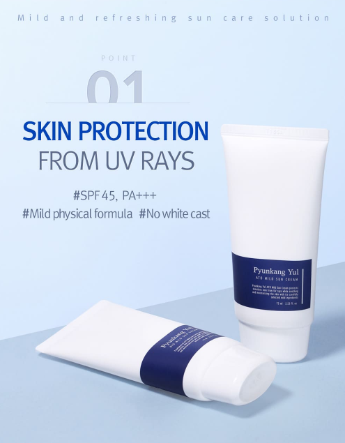 Pyunkang Yul ATO Mild Sun Cream 75ml- All Skin Types, Broad Spectrum SPF 50