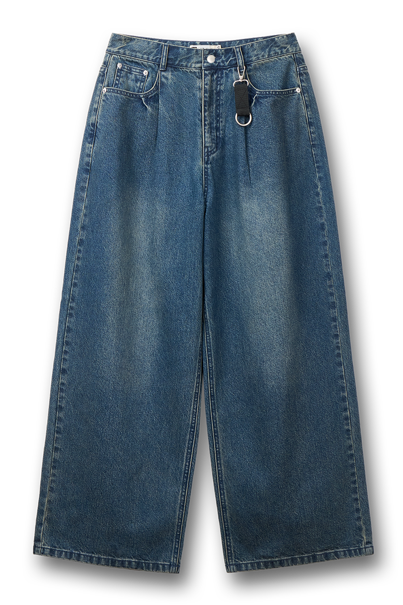 [Keyring Set]  Work Wide Denim Pants - Washed Indigo